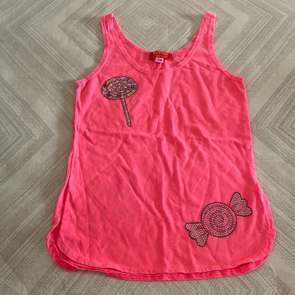 Butter Girls Neon Pink Sparkle Candy Tank Top